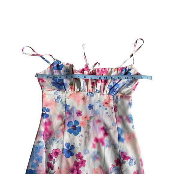 showpo Pink Purple Floral Side Slit Sleeveless Satin Babydoll Midi Dress Size‎ 4 - Picture 10 of 12